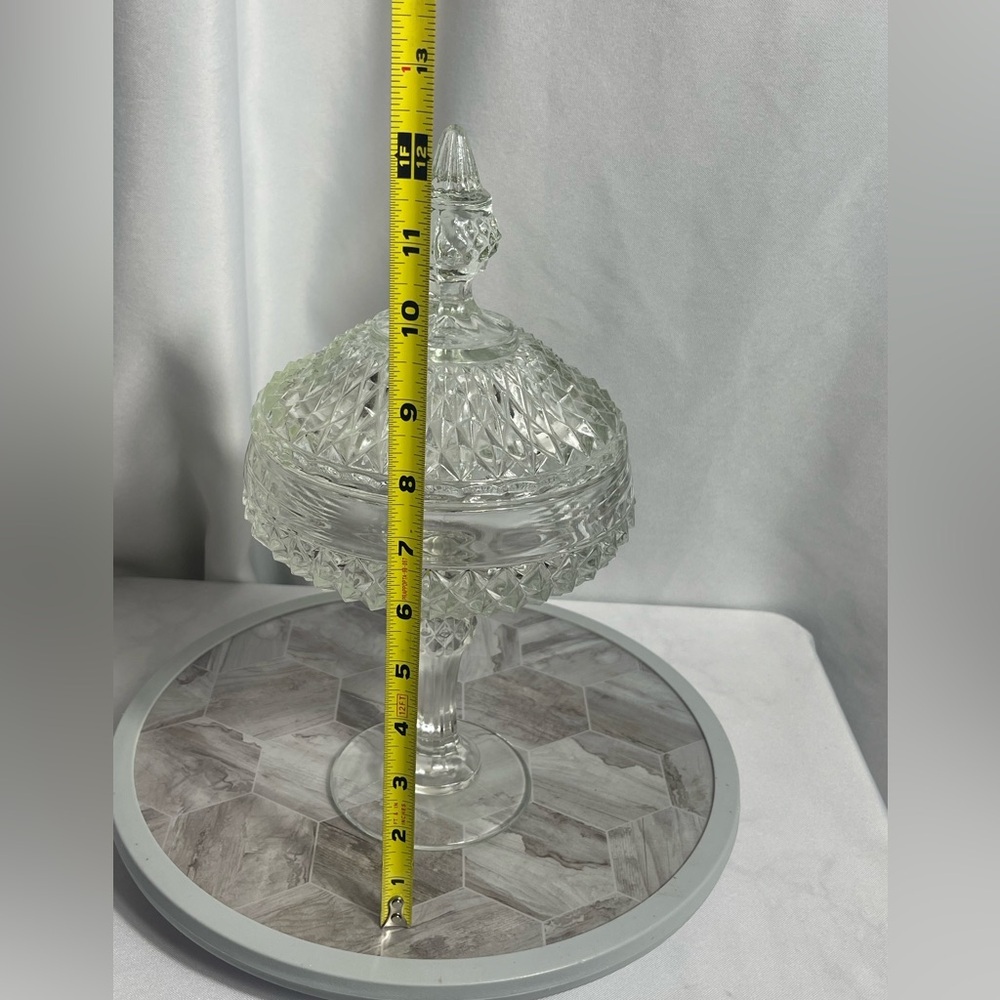 Vintage MCM Glass Diamond Point Clear Glass Lidded Candy/Nut Dish Elegant Classy - Picture 9 of 10